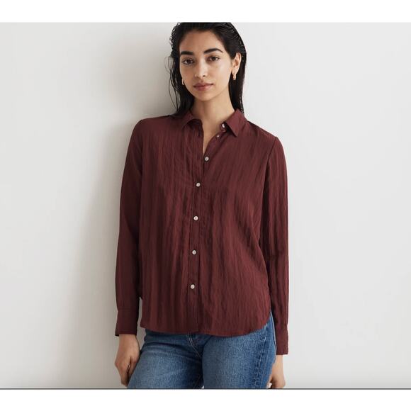 MADEWELL NWT Crinkled Button-Up Shirt in Dark Cabernet NN598 // XXL - Picture 1 of 12